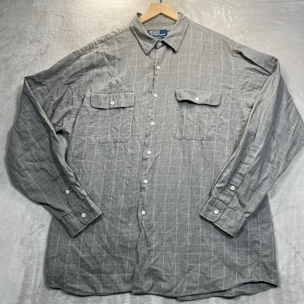 Vtg POLO RALPH LAUREN Shirt XL Benford Two-Ply Cotton Windowpane Check
